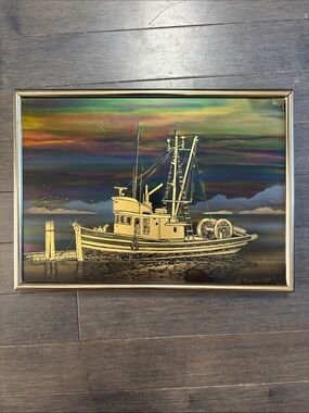 Bernhard Rohne 1989 Saltspring Island Tug Boat Metallic Art